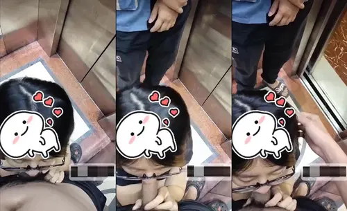 Bé sugar baby hồn nhiên bú cu trong thang máy thì bất ngờ có người lạ vào em mặc kệ